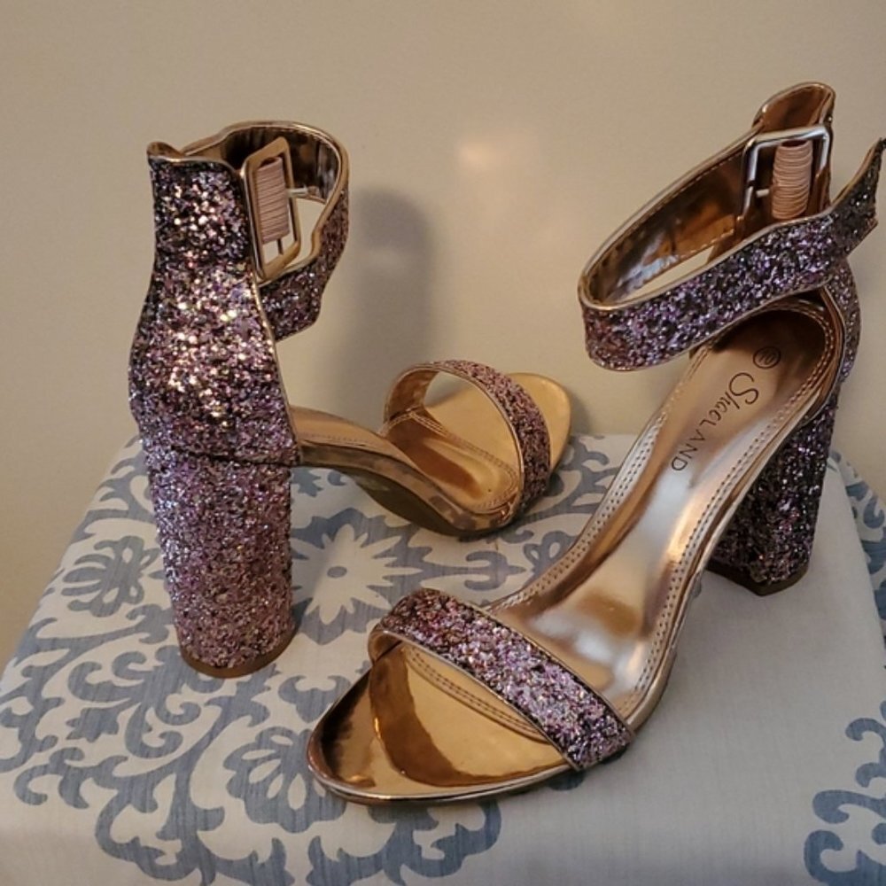 Prom Wedding Glitter Platform Heels Size 10 NEW